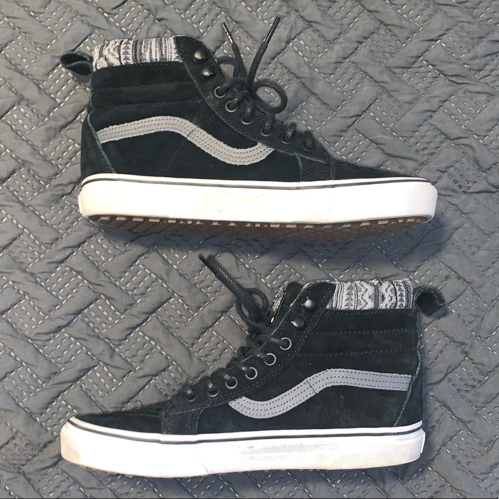 Vans Sk8 Hi black suede with gray Aztec trim